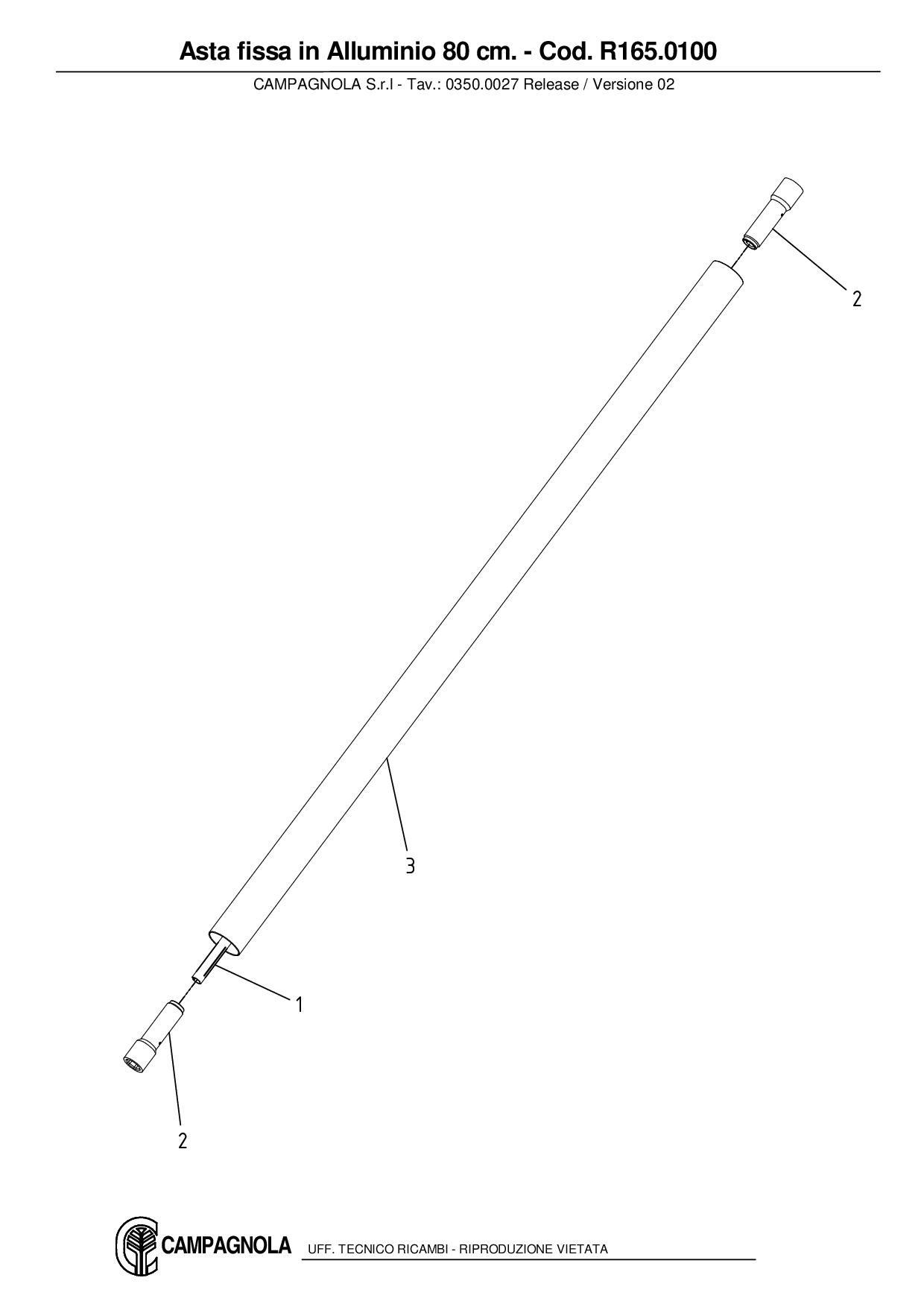 R165.0100_Asta fissa in Alluminio 80 cm.